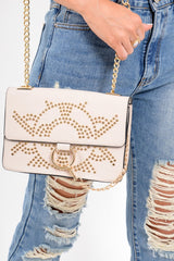 Nude Gold Embellished Chain Cross Body Bag - Embree-Bags