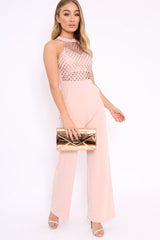 Nude Halterneck Cage Design Jumpsuit - Taaliah-Jumpsuits