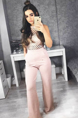 Nude Halterneck Cage Design Jumpsuit - Taaliah-Jumpsuits