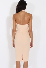 Nude High Neck Backless Midi Dress - Petunia-Dresses