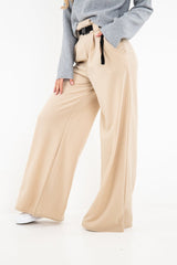 Nude High Waist Paper Bag Buckle Belt Trousers - Ivyonna-Trousers