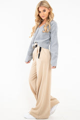 Nude High Waist Paper Bag Buckle Belt Trousers - Ivyonna-Trousers