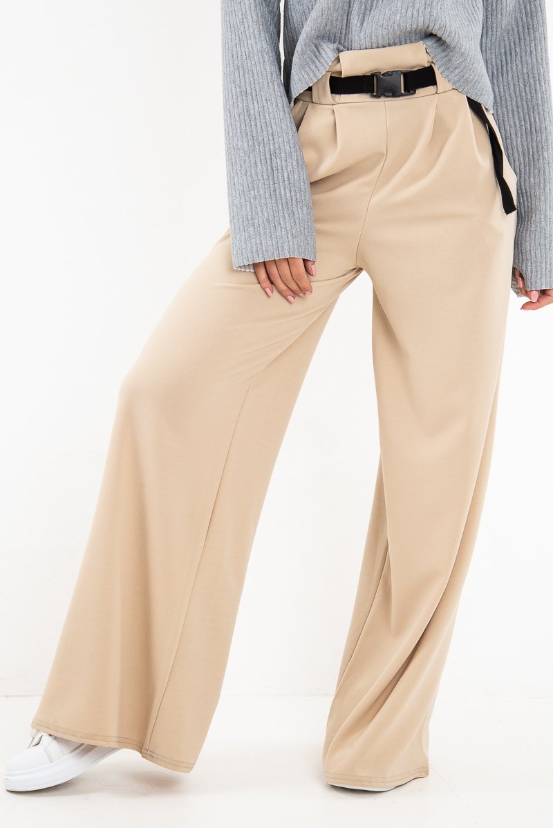 Nude High Waist Paper Bag Buckle Belt Trousers - Ivyonna-Trousers