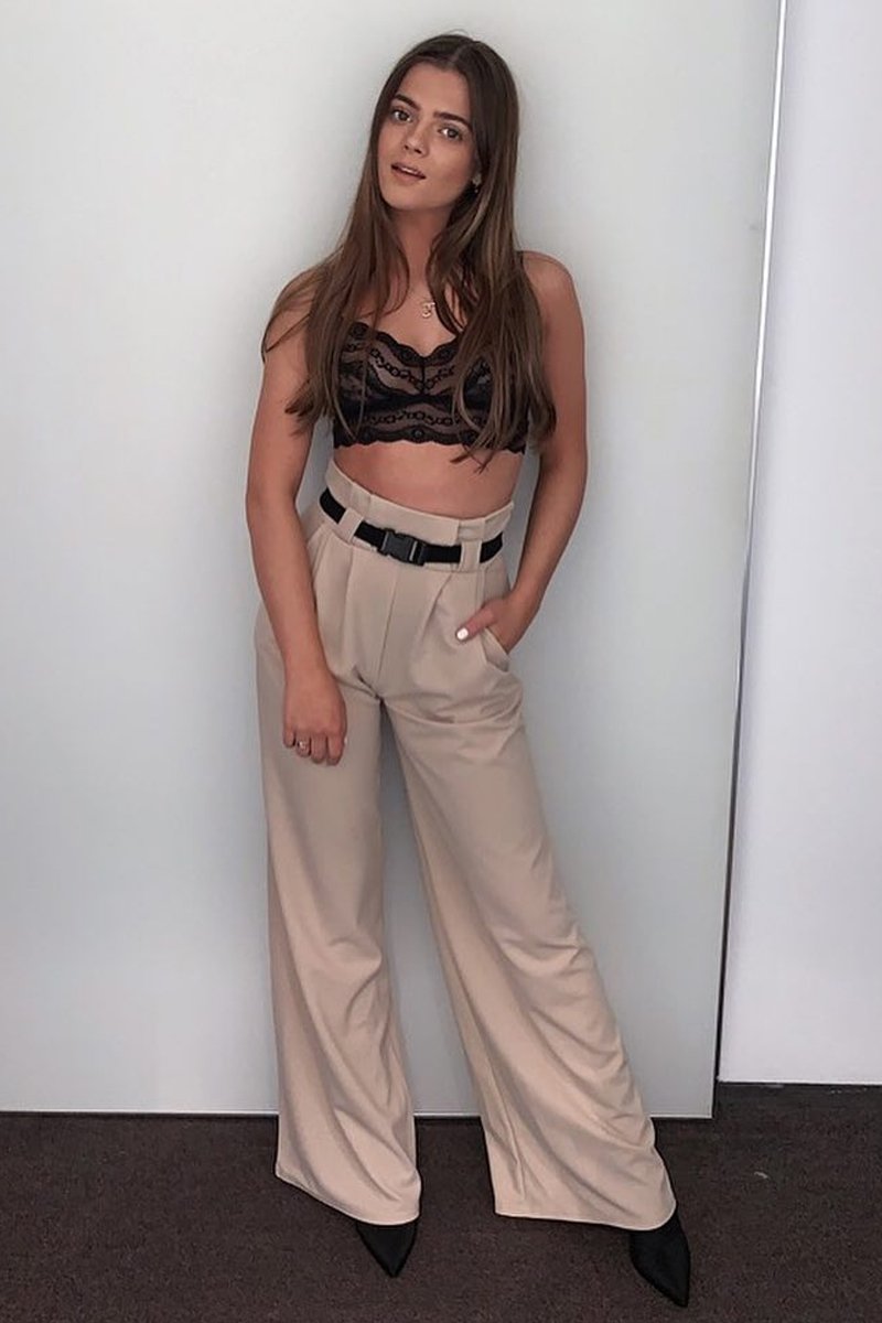 Nude High Waist Paper Bag Buckle Belt Trousers - Ivyonna-Trousers