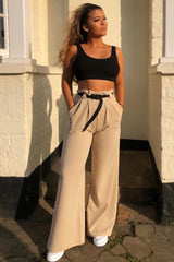 Nude High Waist Paper Bag Buckle Belt Trousers - Ivyonna-Trousers