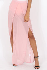 Nude High Waisted Sheer Maxi Skirt - Ivy-Skirts