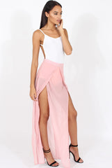 Nude High Waisted Sheer Maxi Skirt - Ivy-Skirts