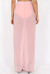 Nude High Waisted Sheer Maxi Skirt - Ivy-Skirts