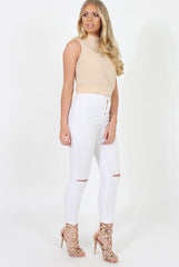 Nude Highneck Open Back Crop Top - Christina-Crop Tops