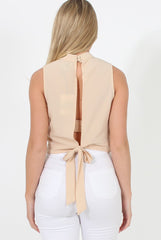 Nude Highneck Open Back Crop Top - Christina-Crop Tops