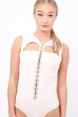 Nude Hook And Eye Cut Out Bodysuit - Reign-Bodysuits
