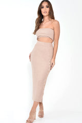 Nude Knitted Bandeau And Skirt Co-Ord - Sidra-Co-ords