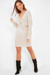 Nude Knot Front Jumper Dress - Hydee-Dresses