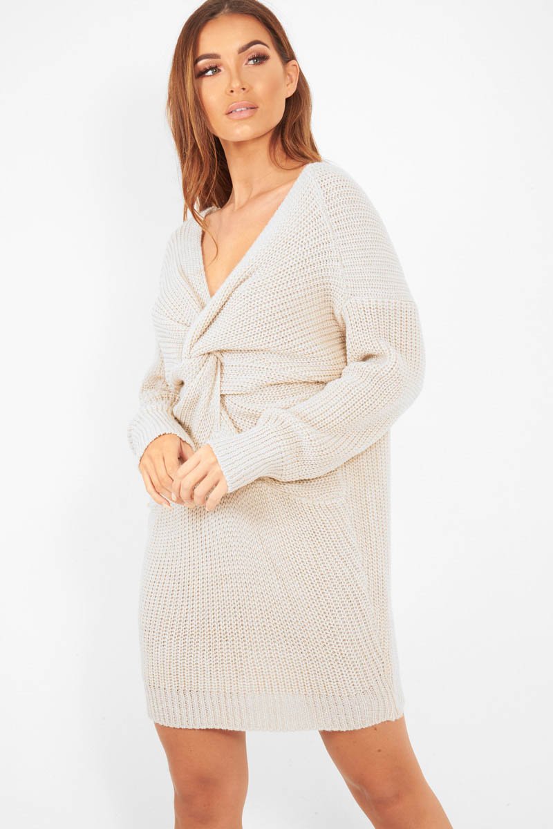 Nude Knot Front Jumper Dress - Hydee-Dresses