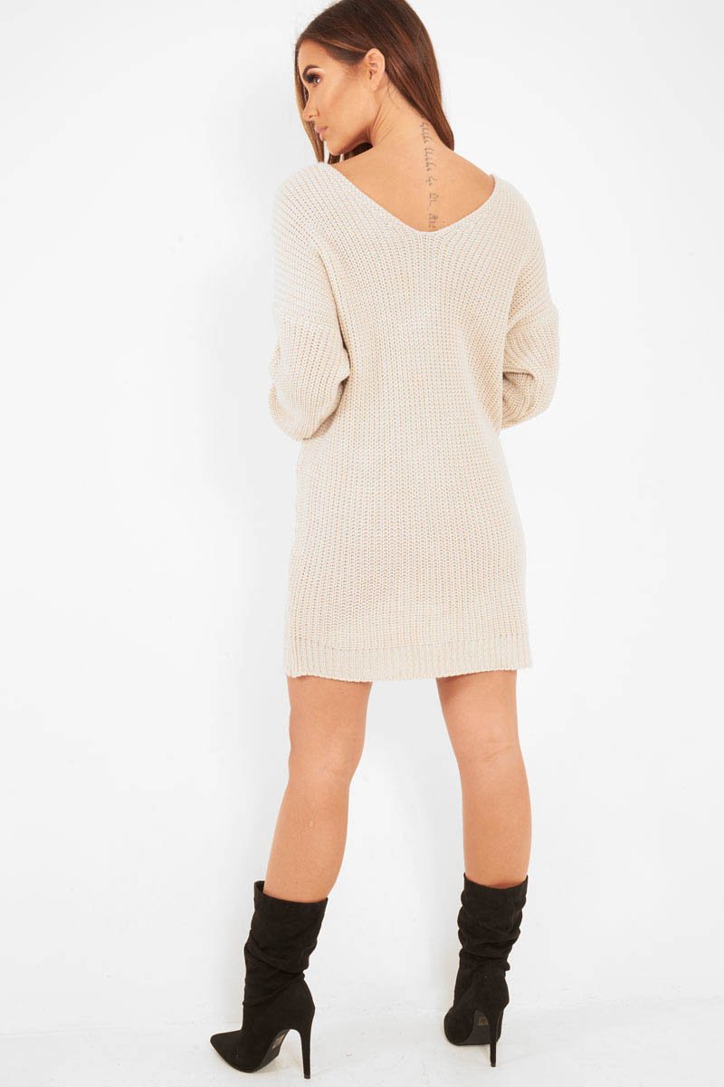 sweater dress nude Nude Knot Front Jumper Dress