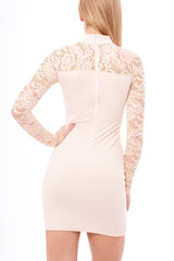 Nude Lace Cut Out Choker Bodycon Dress - Effie-Dresses