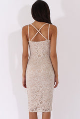 Nude Lace Harness Midi Dress - Elspeth-Dresses