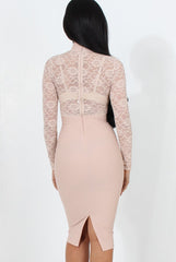 Nude Lace High Neck Midi Dress-Neriah-Dresses