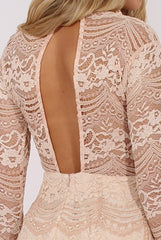 Nude Lace High Neck Mini Dress - Taya-Dresses