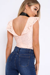 Nude Lace Plunge Frill Bodysuit - Maelani-Bodysuits