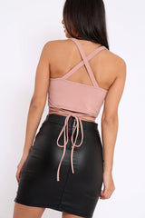 Nude Lace Up Front Crop Top - Lacey-Tops