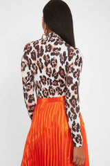 Nude Leopard Print Slinky High Neck Bodysuit - Abira-Bodysuits