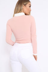 Nude Long Sleeved Striped Bow Bodysuit - Lashay-Bodysuits