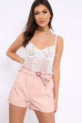 Nude Matte PU Paper Bag Shorts - Raylie-Shorts