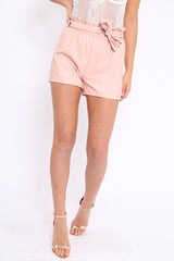 Nude Matte PU Paper Bag Shorts - Raylie-Shorts