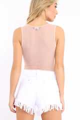 Nude Mesh Floral Embroidered Plunge Bodysuit - Elenore-Bodysuits