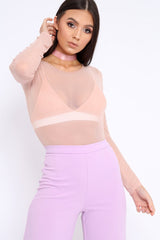 Nude Mesh Long Sleeved Bodysuit - Alesa-Bodysuits