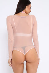 Nude Mesh Long Sleeved Bodysuit - Alesa-Bodysuits