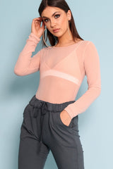 Nude Mesh Long Sleeved Bodysuit - Alesa-Bodysuits