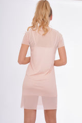 Nude Mesh Overlay T-Shirt Dress - Selena-Dresses