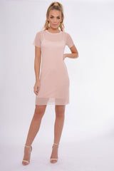 Nude Mesh Overlay T-Shirt Dress - Selena-Dresses