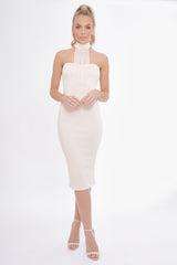 Nude Mesh Panel Midi Dress - Layla-Dresses