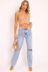 Nude Mesh Polka Seam Detail Bralet - Davis-Bralets