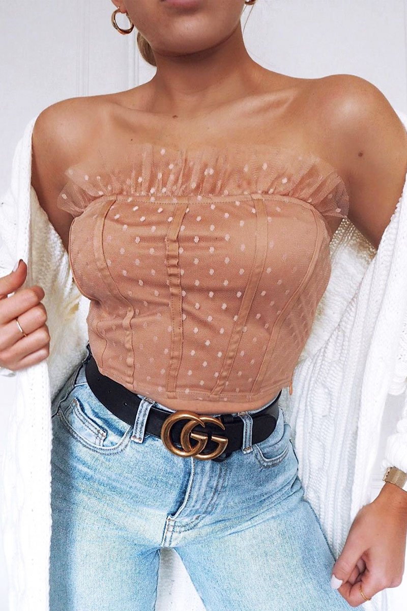 Nude Mesh Polka Seam Detail Bralet - Davis-Bralets