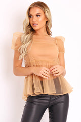 Nude Mesh Smock Overlay Top - Alivia-Tops