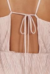 Nude Metallic Pleated Cropped Jumpsuit - Arabella-Jumpsuits