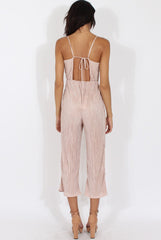 Nude Metallic Pleated Cropped Jumpsuit - Arabella-Jumpsuits
