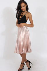Nude Metallic Pleated Midi Skirt - Vera-Skirts