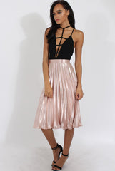 Nude Metallic Pleated Midi Skirt - Vera-Skirts