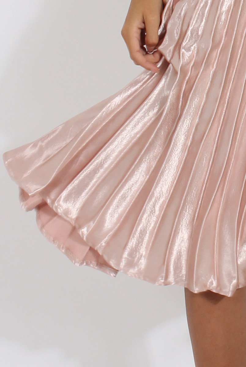 Nude Metallic Pleated Midi Skirt - Vera-Skirts