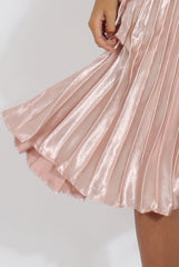Nude Metallic Pleated Midi Skirt - Vera-Skirts