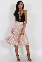 Nude Metallic Pleated Midi Skirt - Vera-Skirts