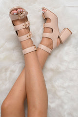 Nude Multi Strap Buckle Heels - Vida-Heels