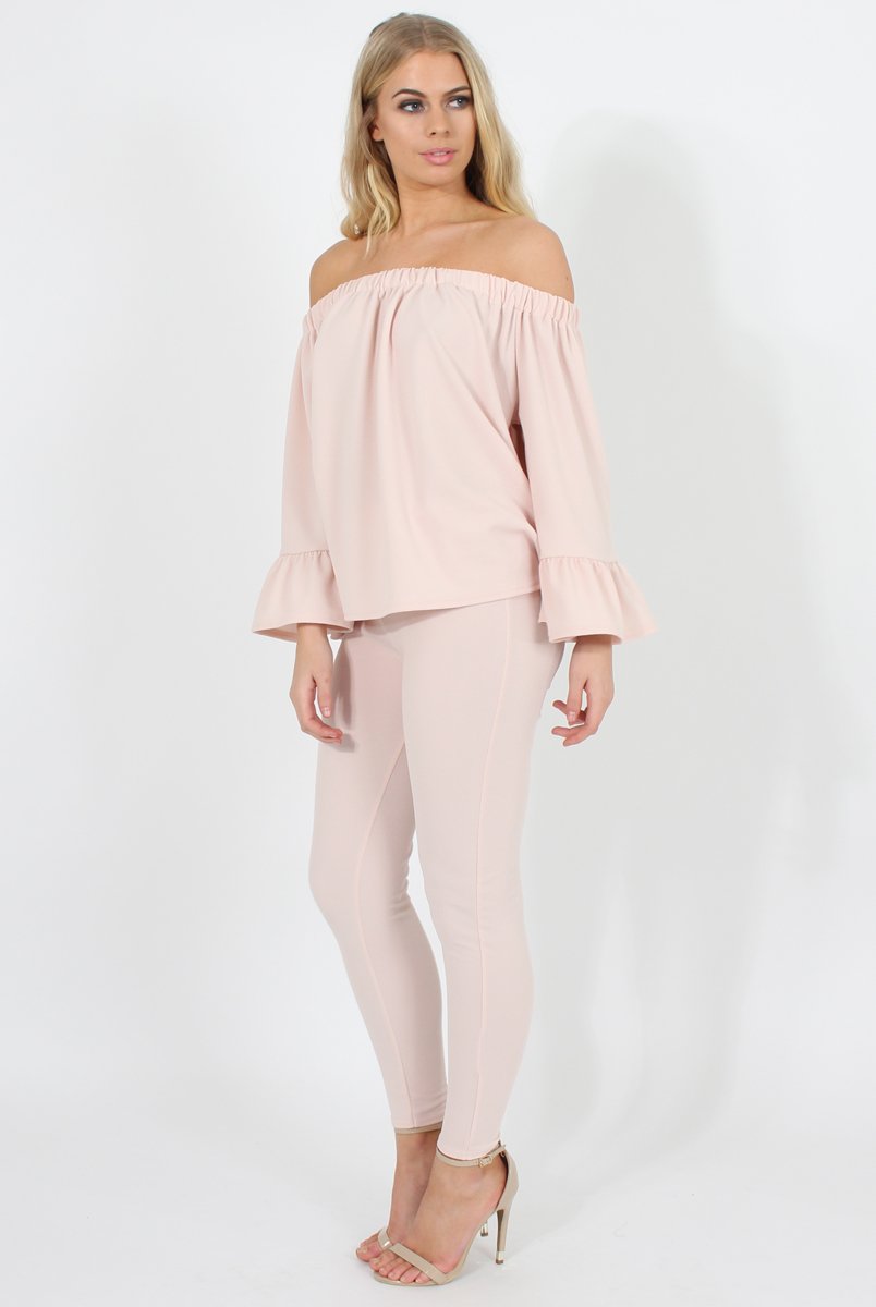 Nude Off The Shoulder Co-ord Set - Lydia-Co-ords