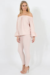 Nude Off The Shoulder Co-ord Set - Lydia-Co-ords