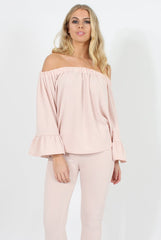 Nude Off The Shoulder Co-ord Set - Lydia-Co-ords